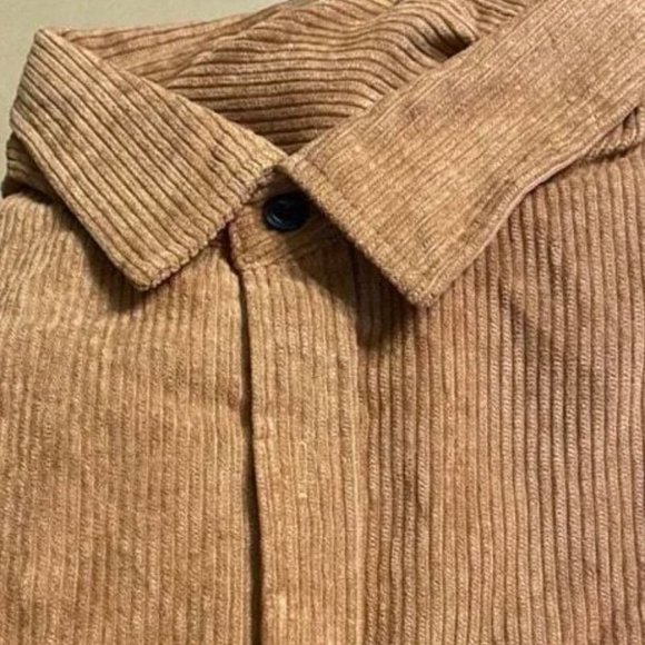 Casual Khaki Corduroy Men's Solid Shirt - Picture 9 of 9